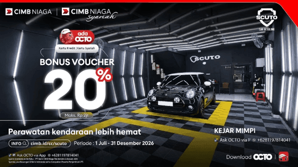 Promo Scuto CIMB Niaga: Bonus Voucher 20% Maksimal Rp2 Juta